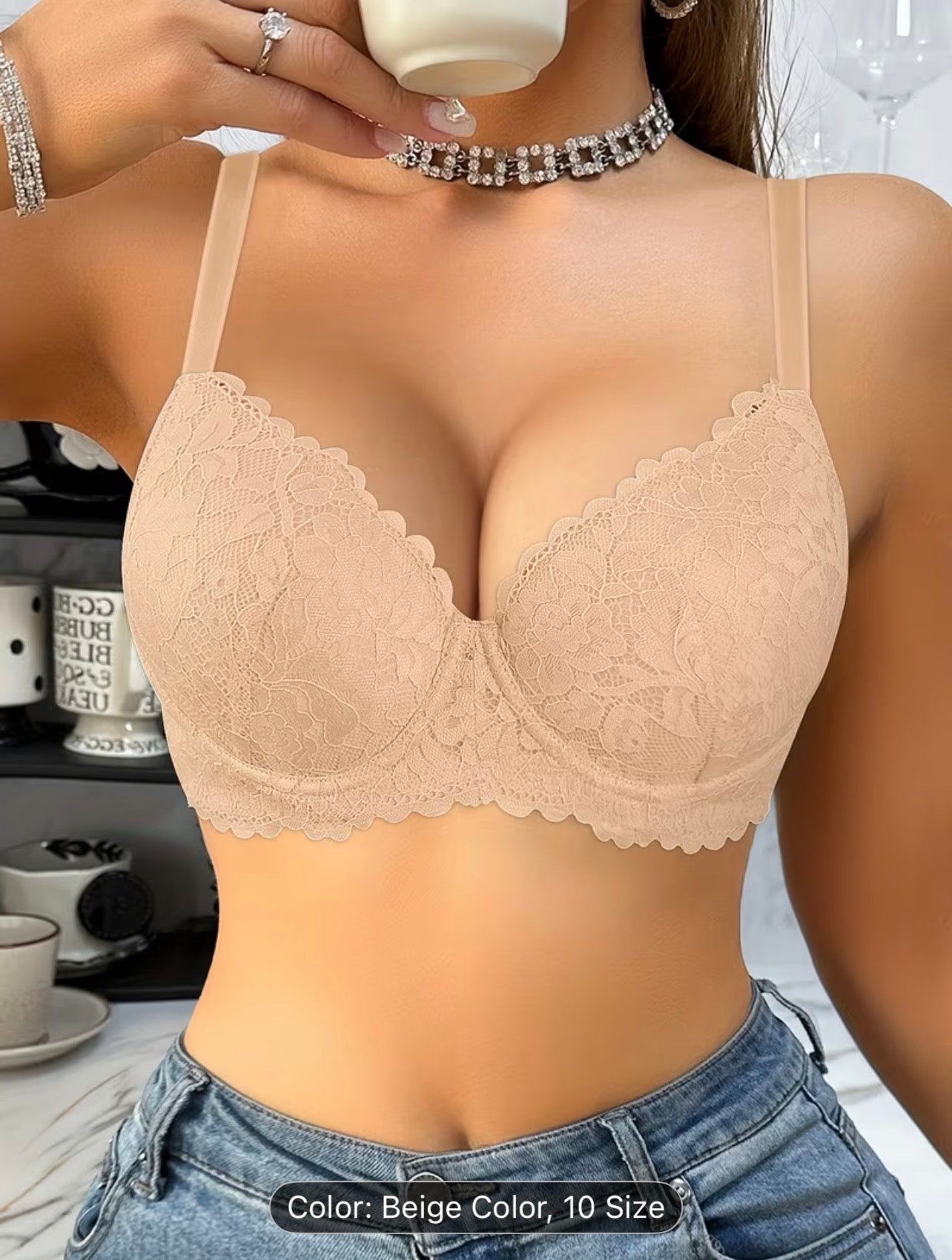 Women’s Lace Patchwork Underwire Bra – Elegant Supportive Lingerie - UltraChic