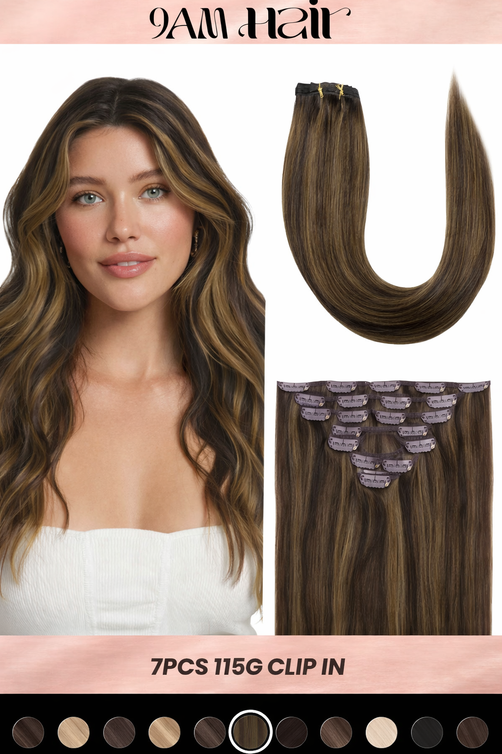 Clip In Human Hair Extensions 7PCS Remy – Double Weft Invisible Natural Hair Extensions for Women