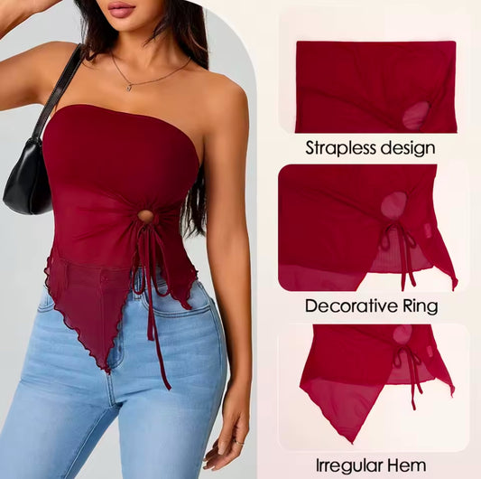SHEIN ICON Women’s Strapless Top – Asymmetrical Hem for a Bold & Trendy Look