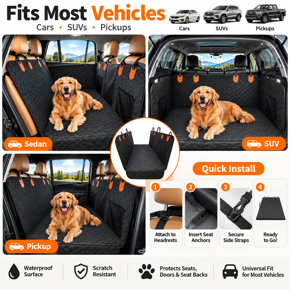 Dog Car Seat Cover – Waterproof Back Seat Protector for Pets