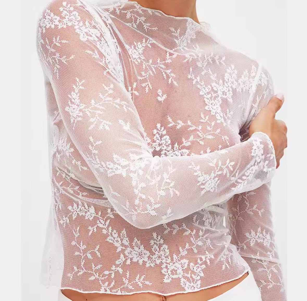 EgriEra Sheer Lace Blouse for Women – Stretch Peony Print for a Bold & Elegant Look