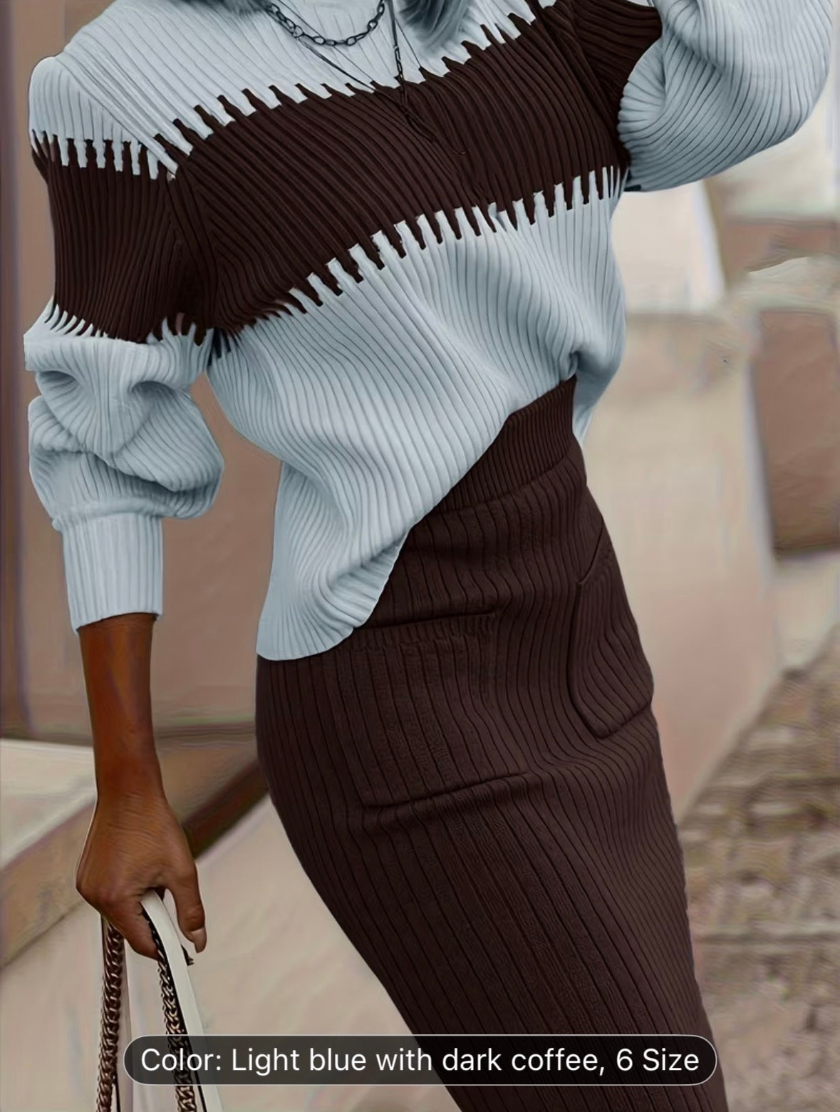 High Neck Pullover Skirt Split Two-Piece Color Block Contrast Thick Long Sleeve Sweater Set – Winter Wardrobe, Elegant Office & Casual Style for Women - UltraChic