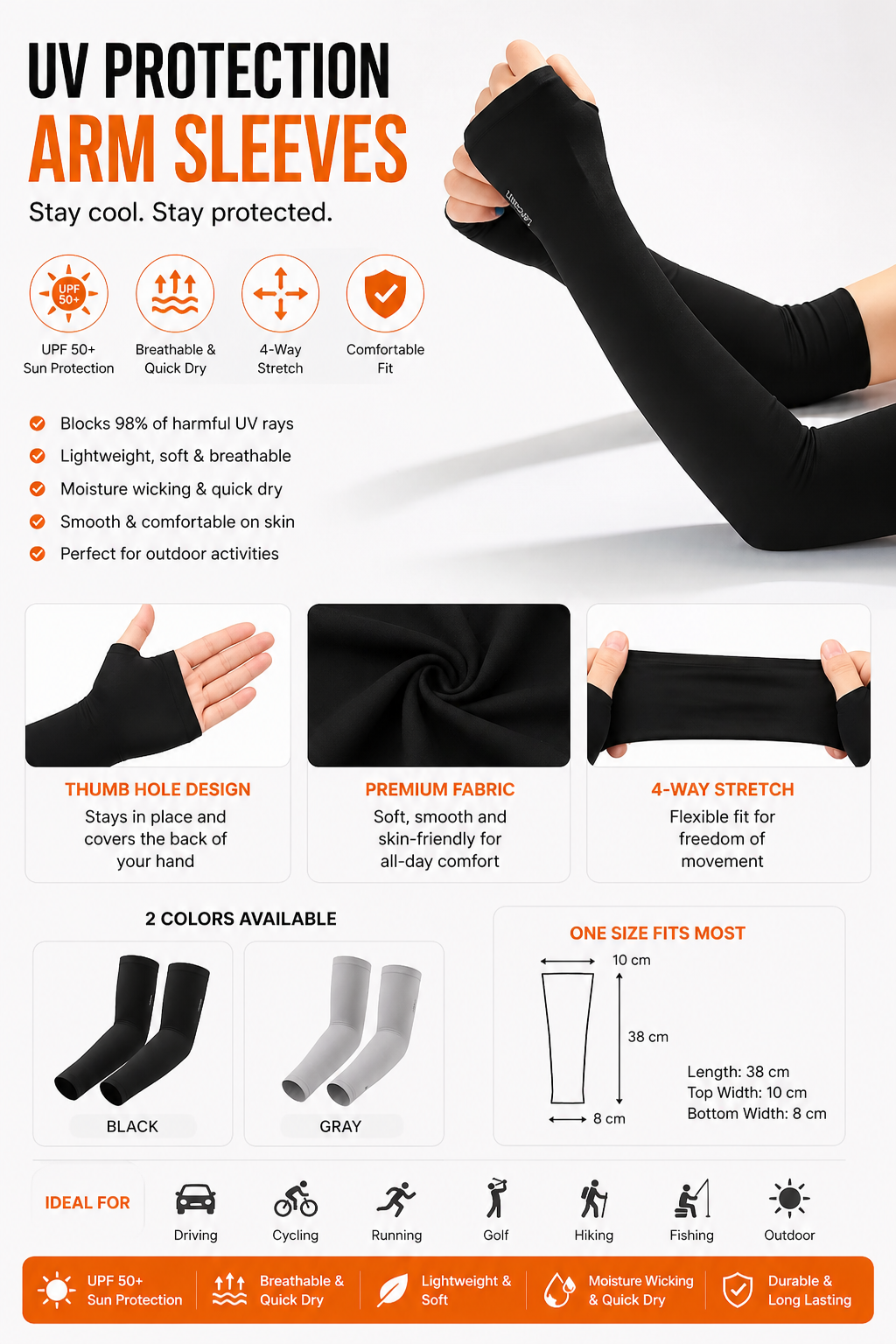 Women’s UV Protection Arm Sleeves UPF 50 Cooling Effect Effortless Stylish Look Summer Activewear - UltraChic