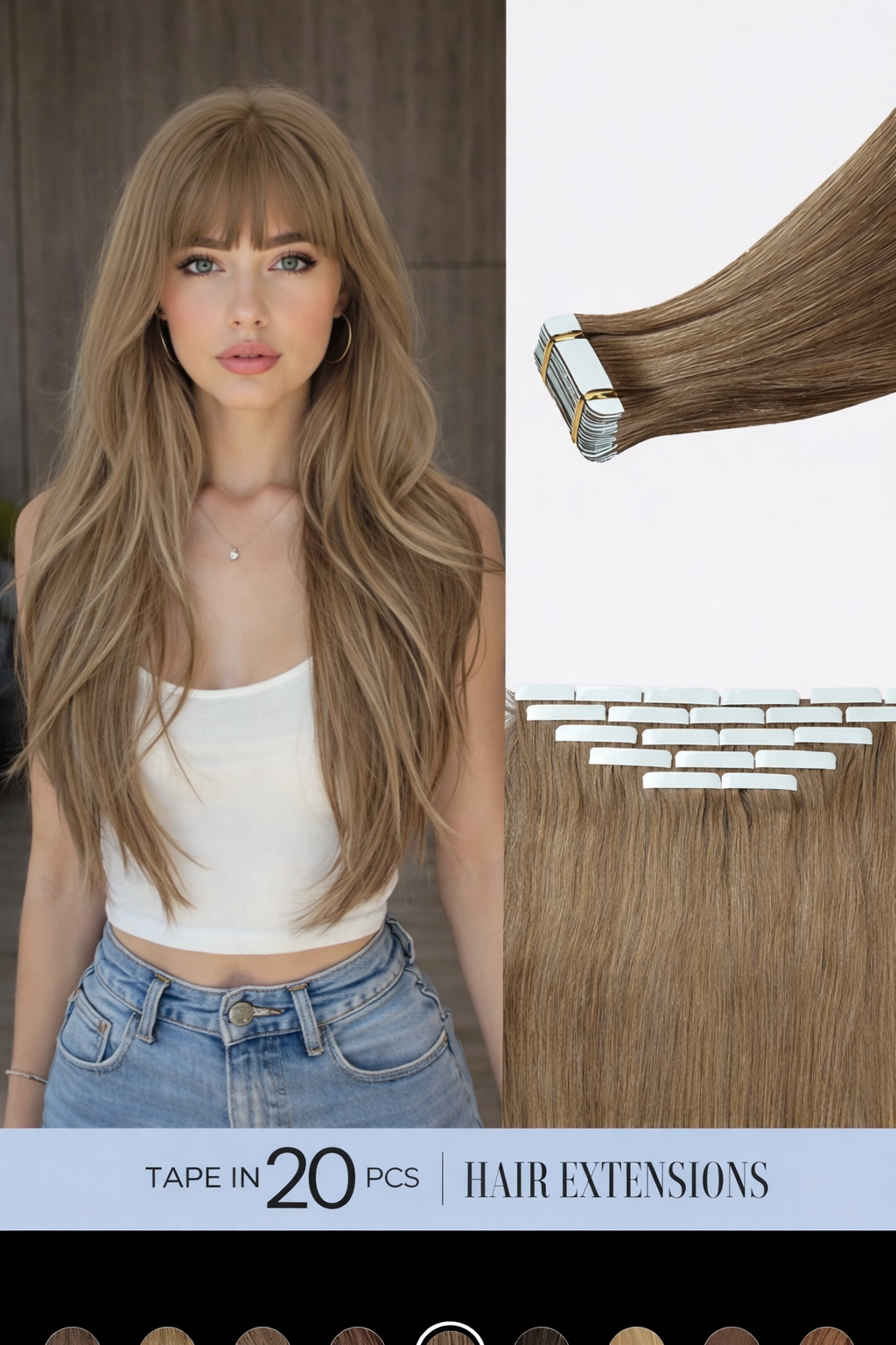 Tape In Human Hair Extensions Remy – Medium Ash Brown Seamless Straight Tape Hair Extensions for Women