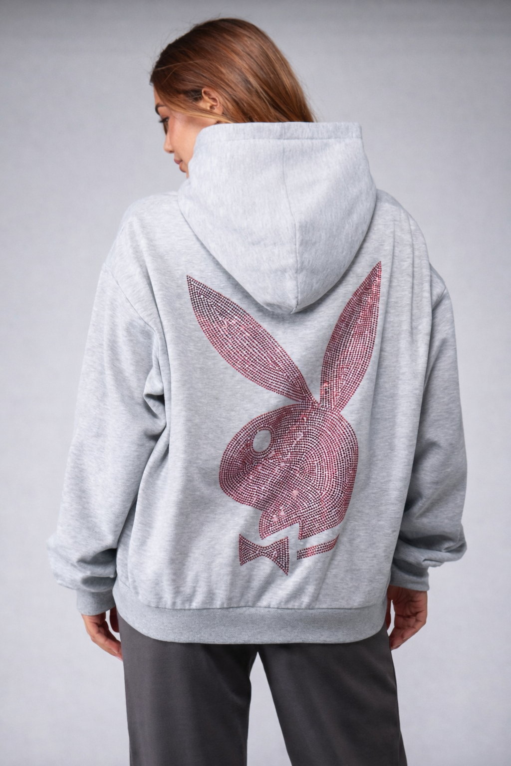 Women’s Oversized Rhinestone Logo Hoodie – Sparkly Winter Streetwear Essential