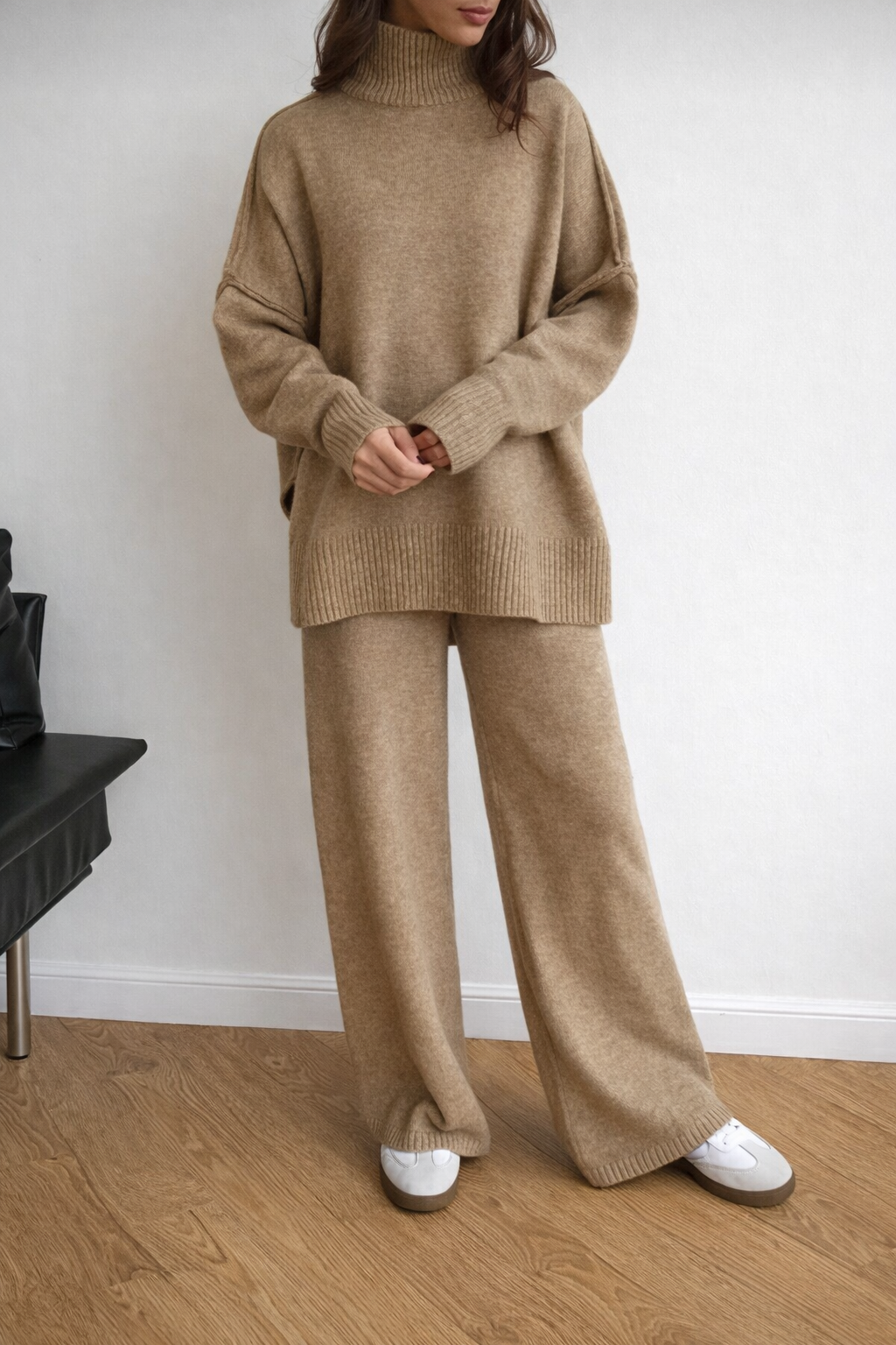 Women’s High Collar Knit Lounge Set – Cozy Autumn Winter Two Piece Outfit - UltraChic