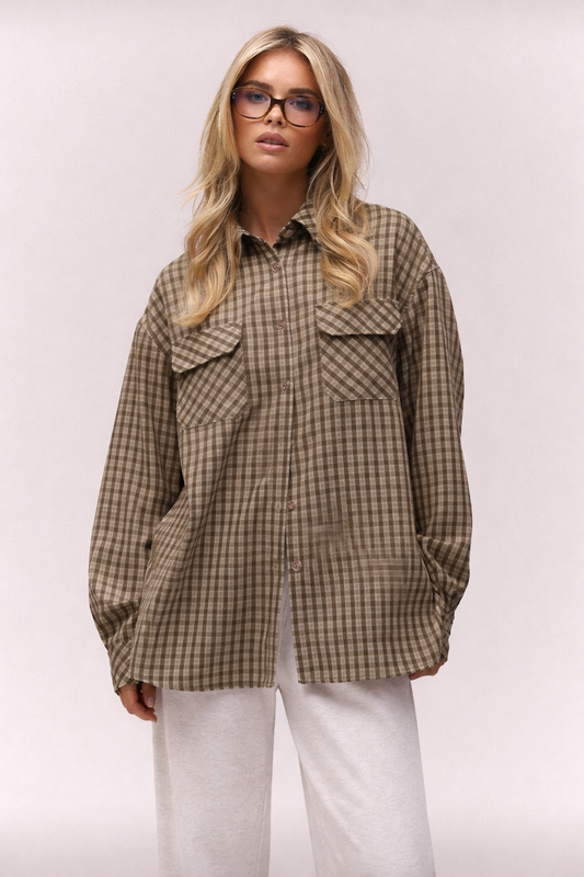 Oversized Checkered Button Down Shirt – Cottagecore Old Money Casual Women Shirt - UltraChic