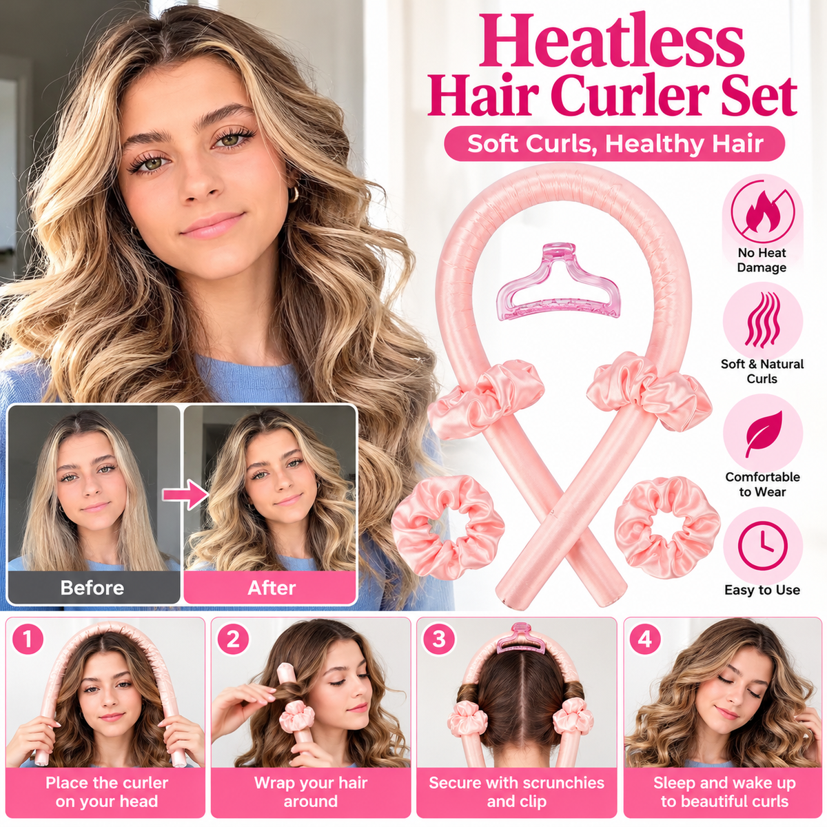 Heatless Curling Set – No-Heat Overnight Hair Curler