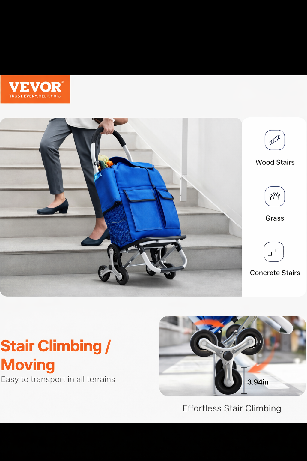 Foldable Stair Climbing Shopping Cart – Heavy Duty Portable Grocery Trolley for All-Season Home & Travel Use - UltraChic