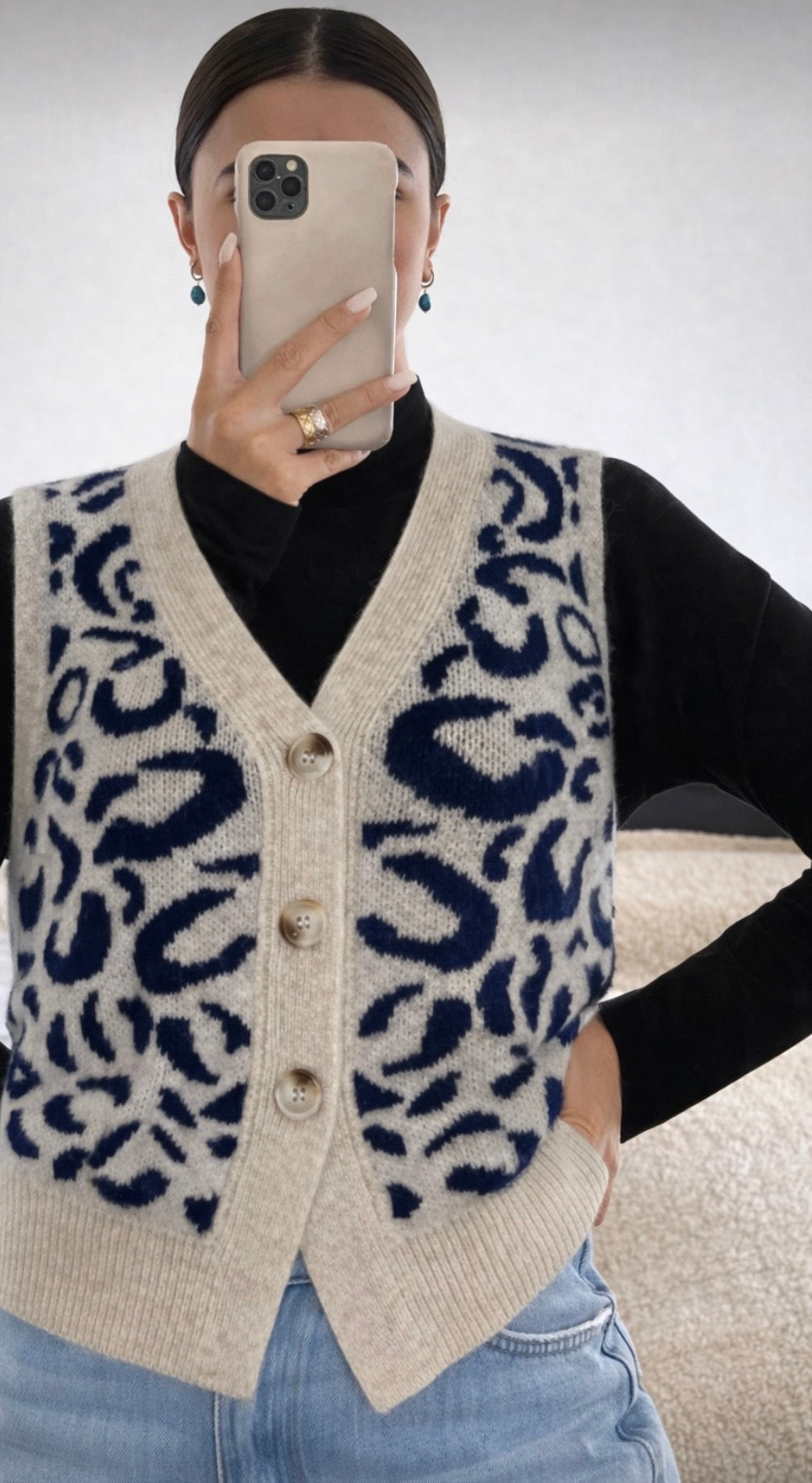 Women’s Leopard Knit Vest – Elegant Autumn/Winter Sleeveless Office Layer