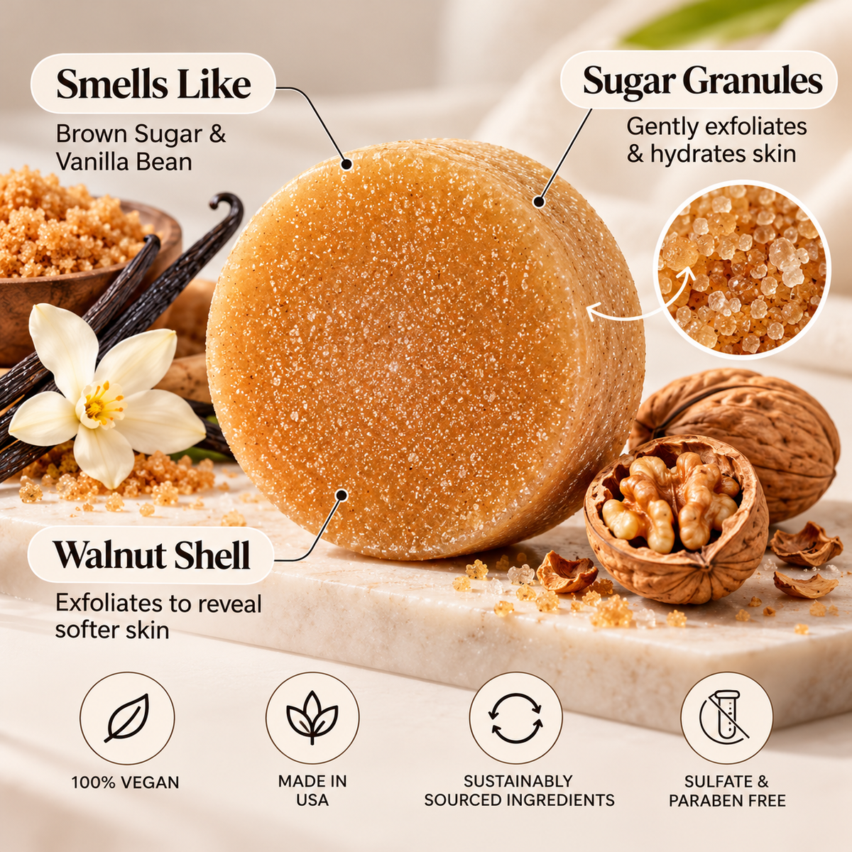 Kitsch Exfoliating Sugar Body Scrub Bar – Brown Sugar & Vanilla