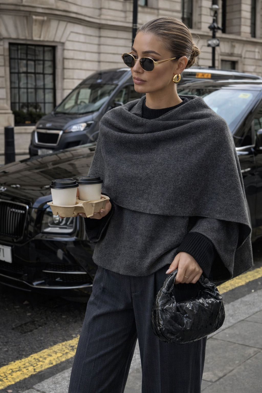 Women’s Knit Poncho Sweater – Open Collar Autumn/Winter Everyday Layering Top - UltraChic