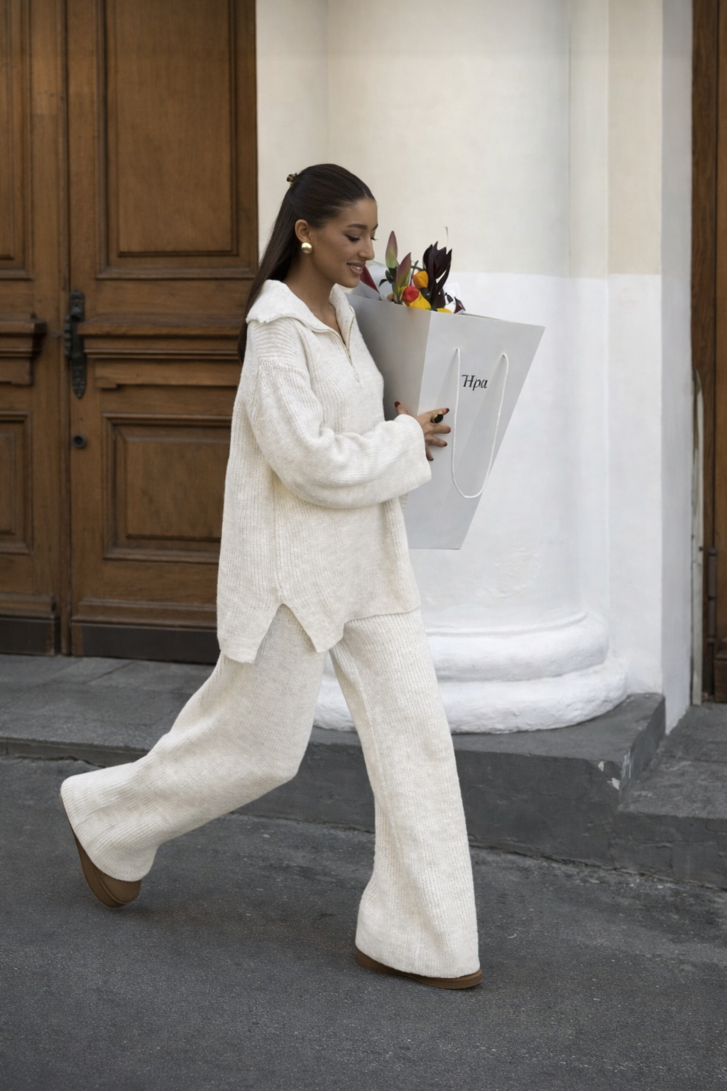 Women’s Knit Sweater Set – Half Zip Cozy Winter Lounge Outfit - UltraChic