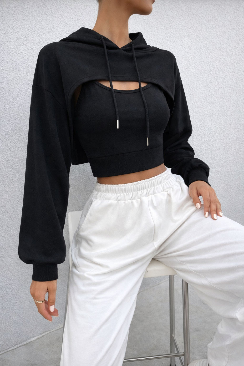 Women’s Super Crop Hoodie – Drop Shoulder Drawstring Fall Casual Streetwear Pullover - UltraChic