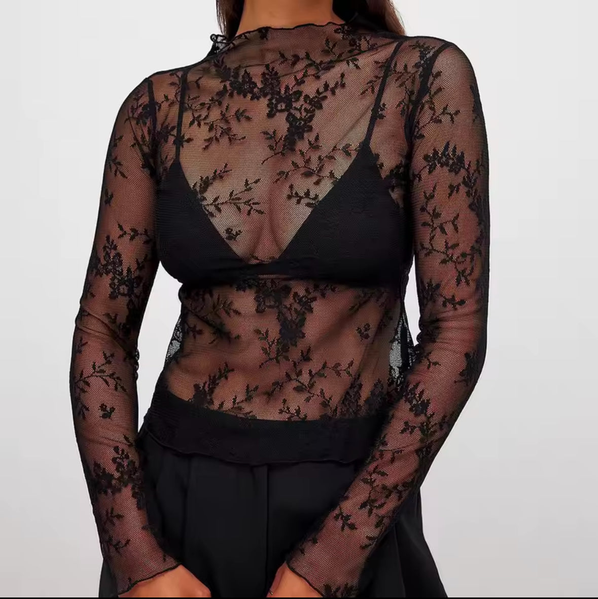 EgriEra Sheer Lace Blouse for Women – Stretch Peony Print for a Bold & Elegant Look