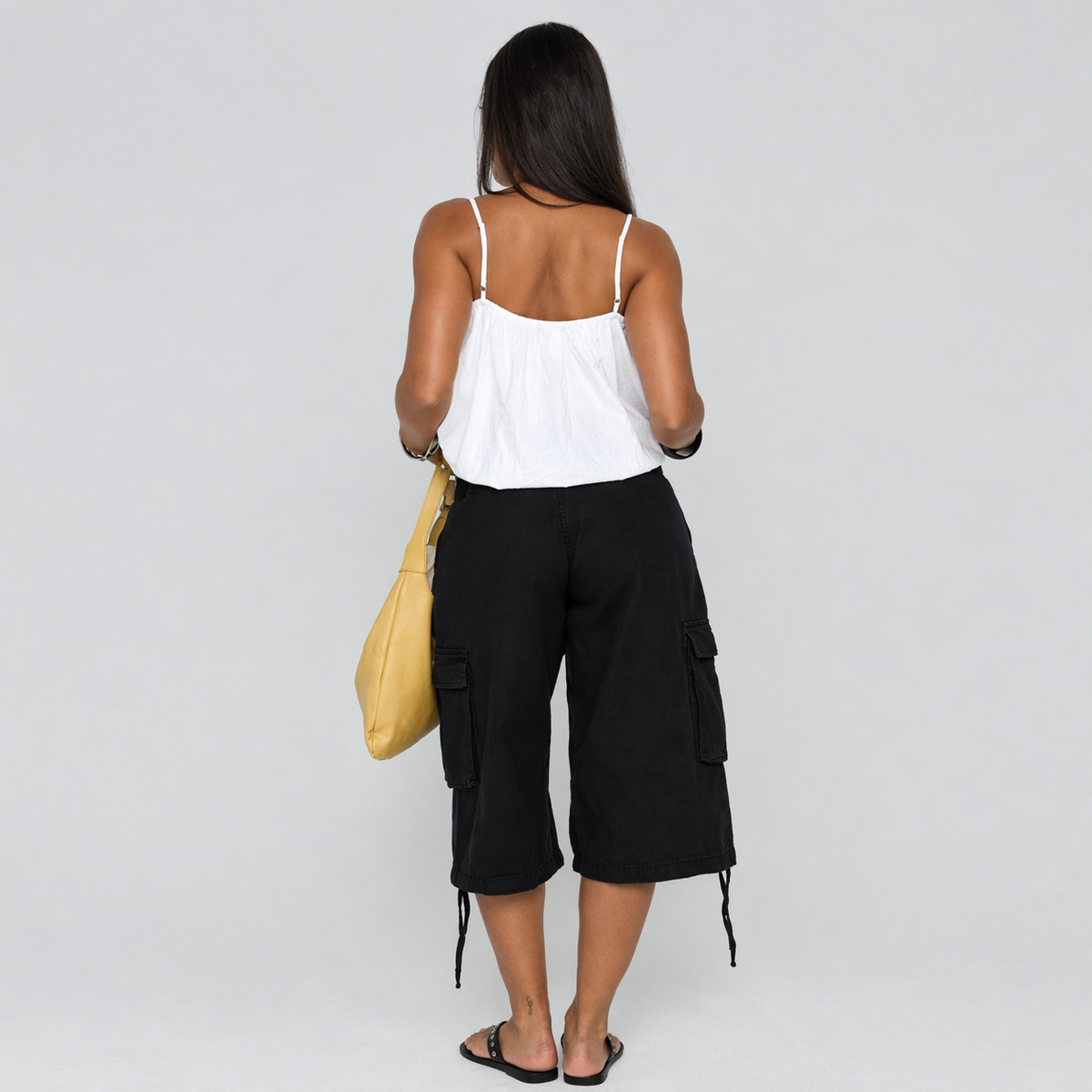 Women’s Black Longline Cargo Shorts – Baggy Fit Cotton Bermuda Shorts - UltraChic