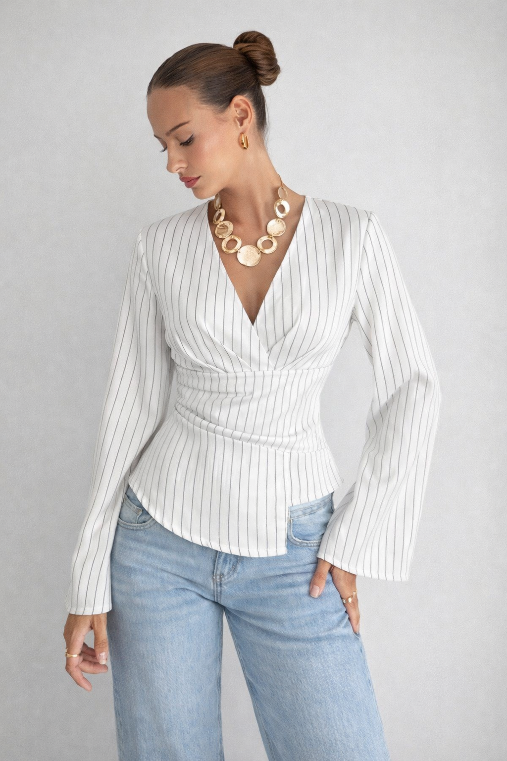 Women’s Striped Ruffle Asymmetric Blouse – Elegant Spring Office & Chic Casual Top - UltraChic