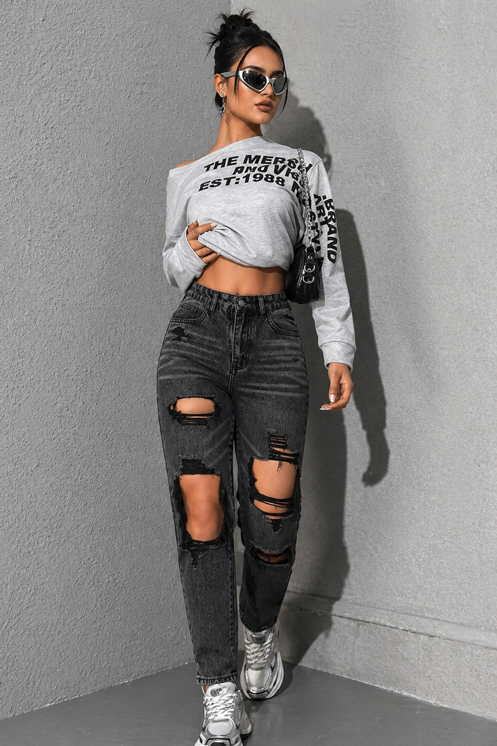 Ripped High Waist Straight Leg Jeans Slim Shape Effortless Style All Season Women