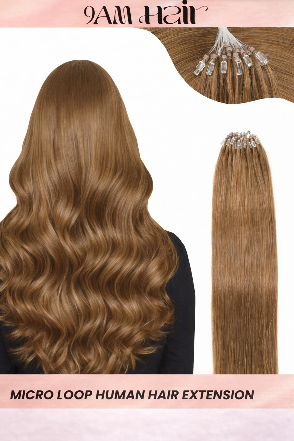 Human Hair Microlink Extensions 50 Strands – Silky Straight Micro Loop Light Brown Hair Extensions for Women