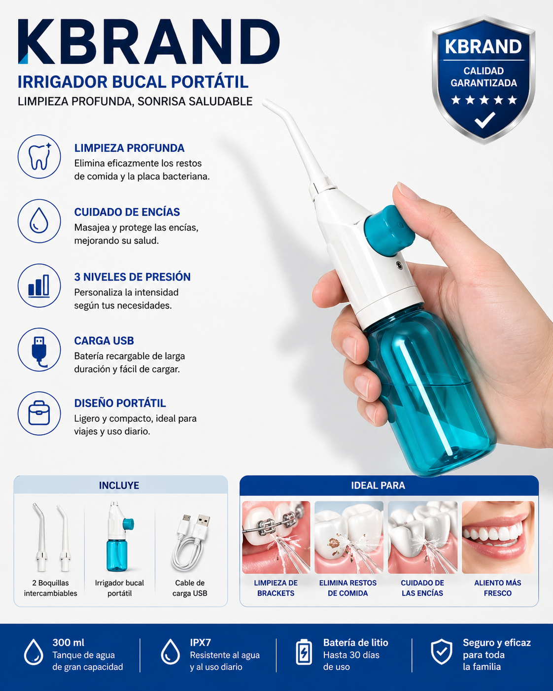 Portable Water Flosser High-Pressure Deep Clean Fresh Breath Travel Essential Unisex - UltraChic