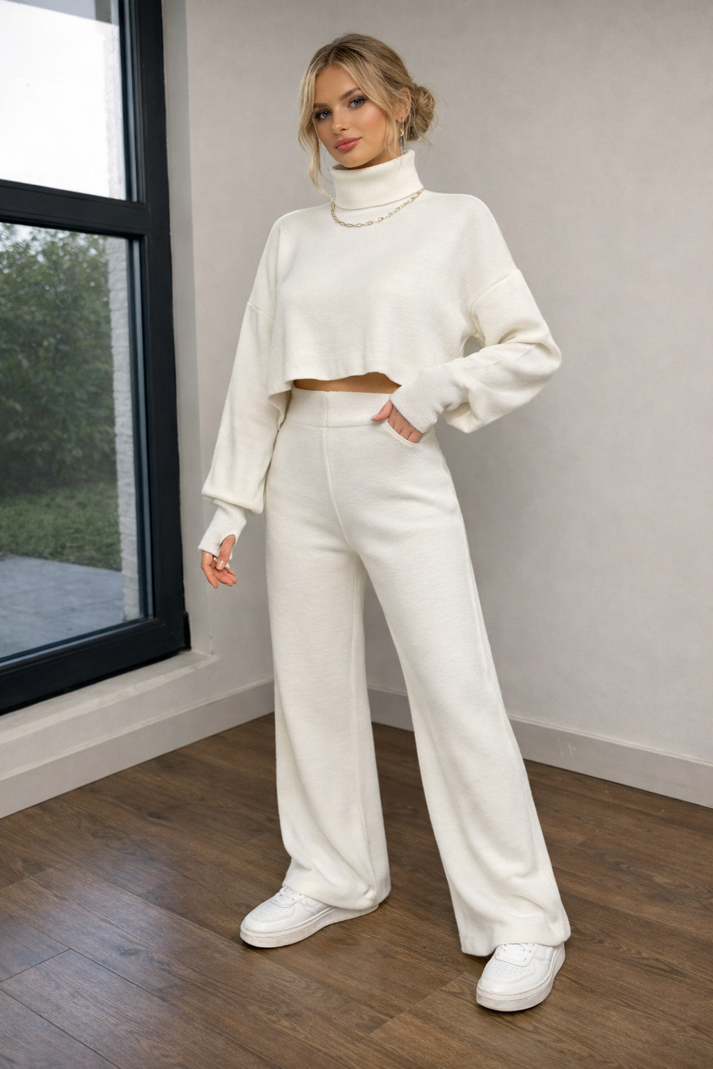 Women’s Turtleneck Crop Top Set – Cozy Autumn Winter Casual Outfit