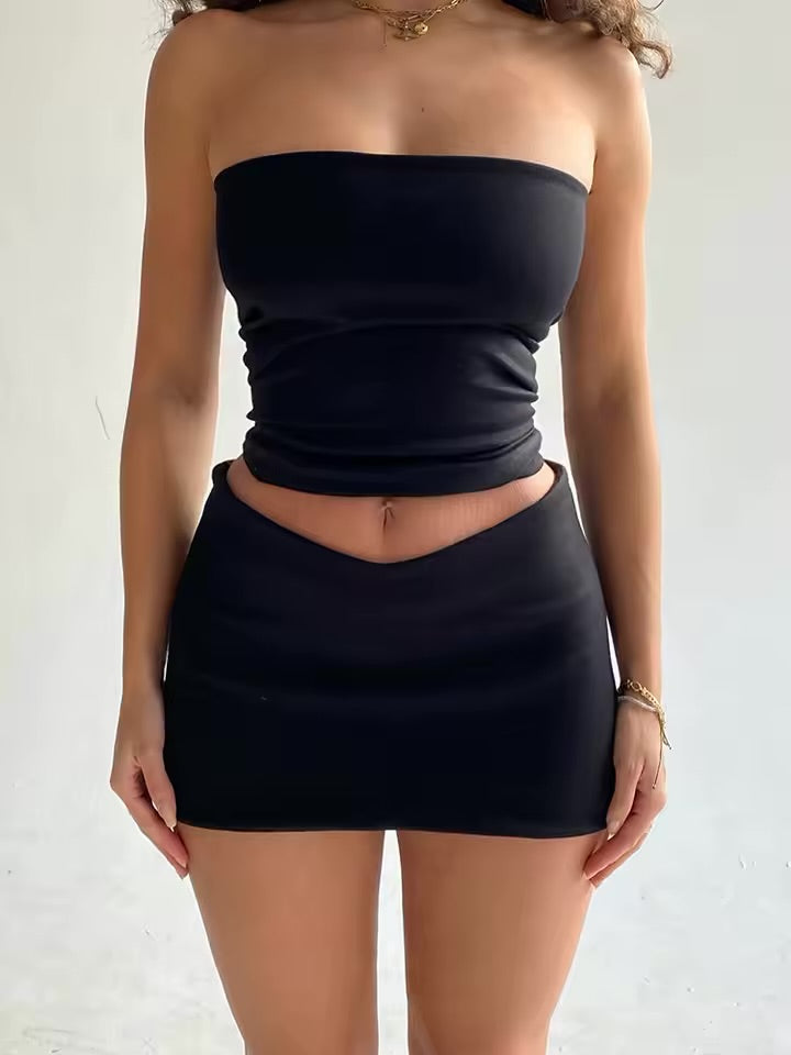 Dulzura 2025 Spring Women’s Two-Piece Set – Tube Top & Mini Skirt | Trendy Clubwear & Vacation Outfit