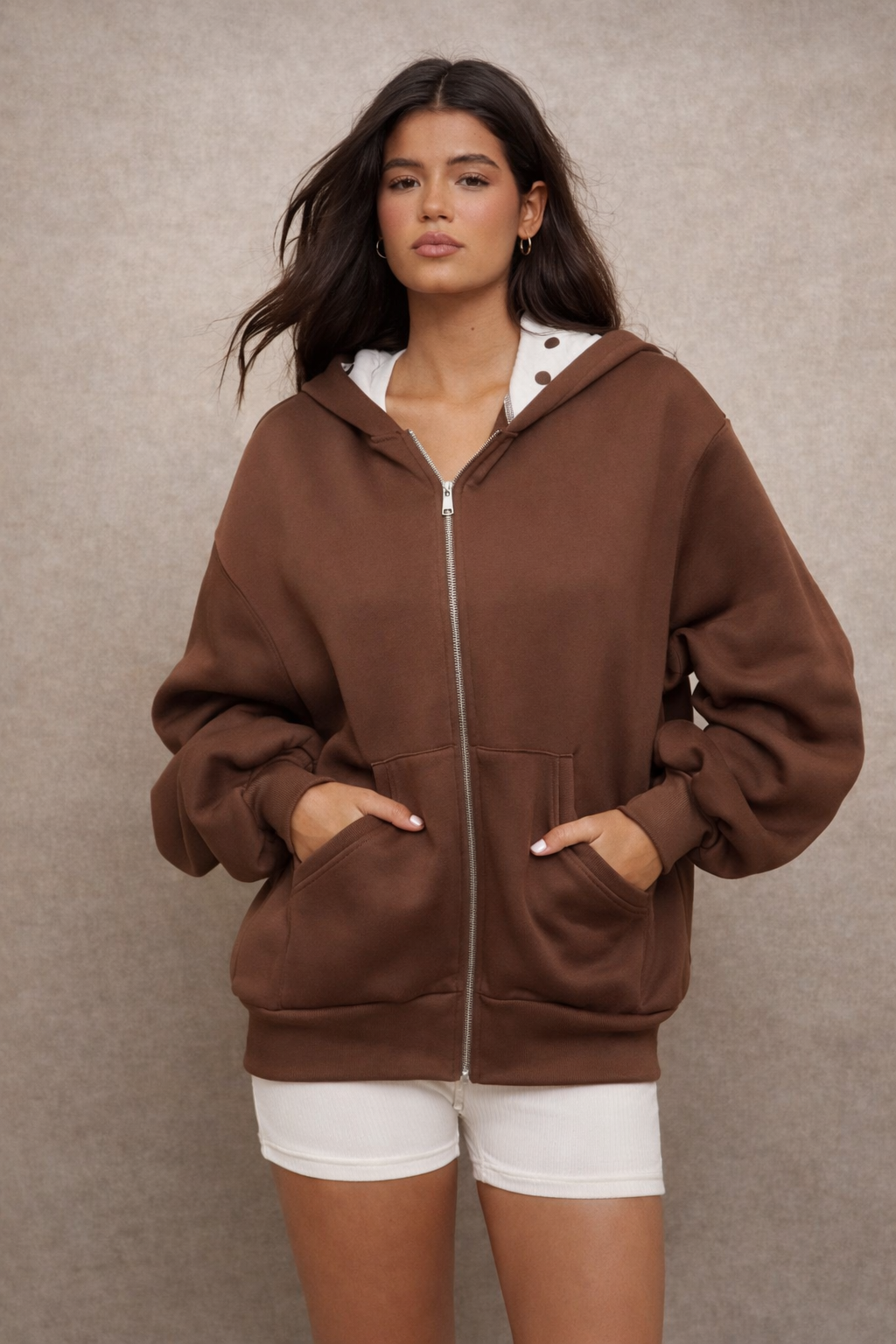 Women’s Zip-Up Hoodie – Polka Dot Lined Hood Fall Winter Casualwear - UltraChic