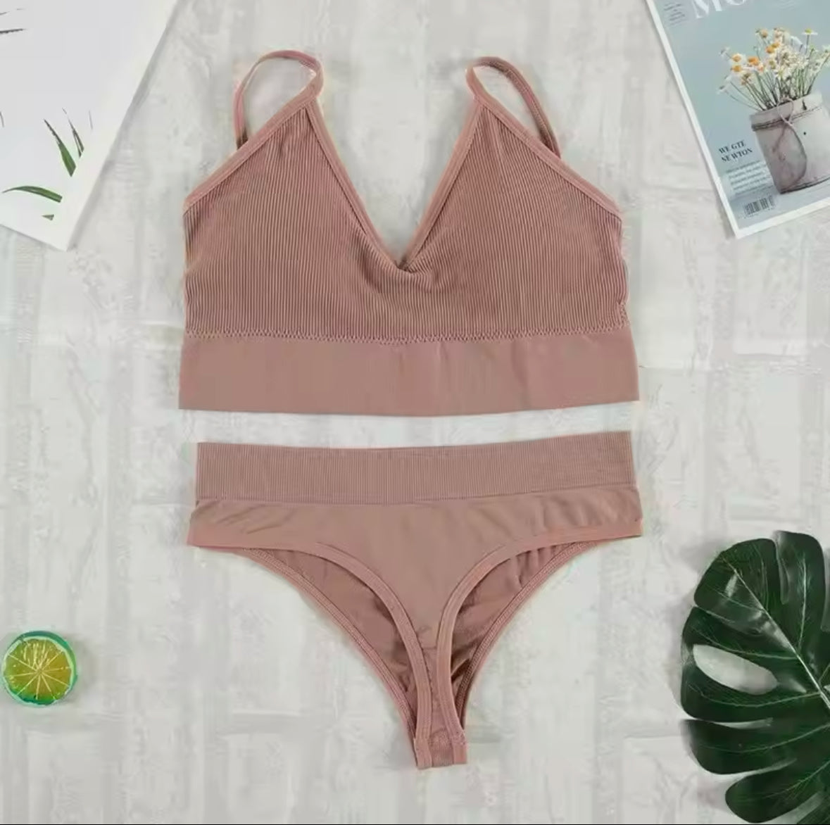 2-Piece Bra and Panty Set for Women – Sexy G-String, Seamless Bralette, Soft Tank Crop Top Lingerie Set