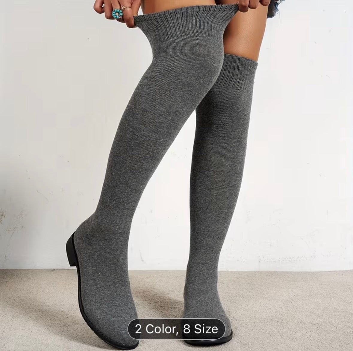 Women’s Over-The-Knee Sock Boots – Stretchy, Long Knitted, Flat Round-Toe High Boots