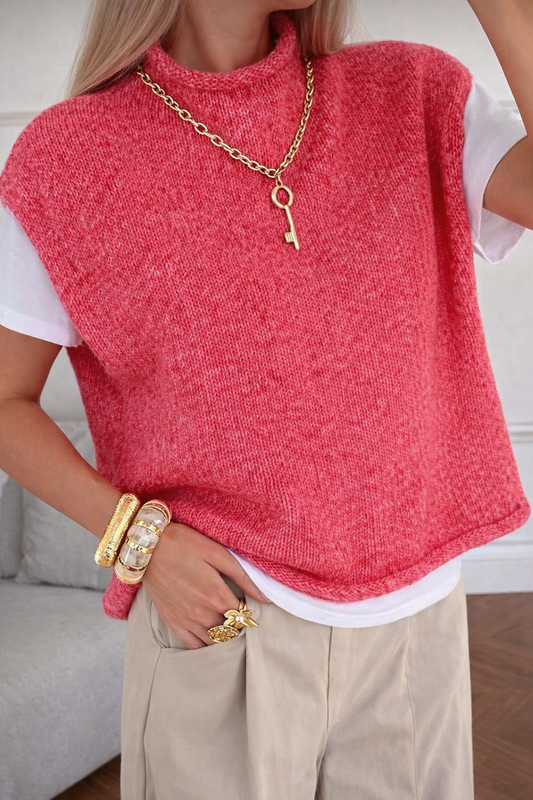 Women’s Sleeveless Turtleneck Floral Knit Vest – Versatile Fall & Winter Layering Top