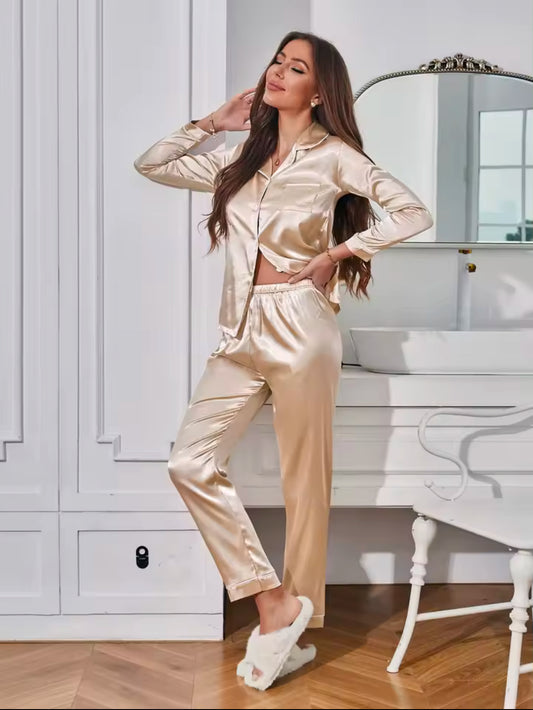 Women’s Long Sleeve Button-Up Pajama Set – Stylish and Comfortable Sleepwear & Loungewear for Ultimate Relaxation