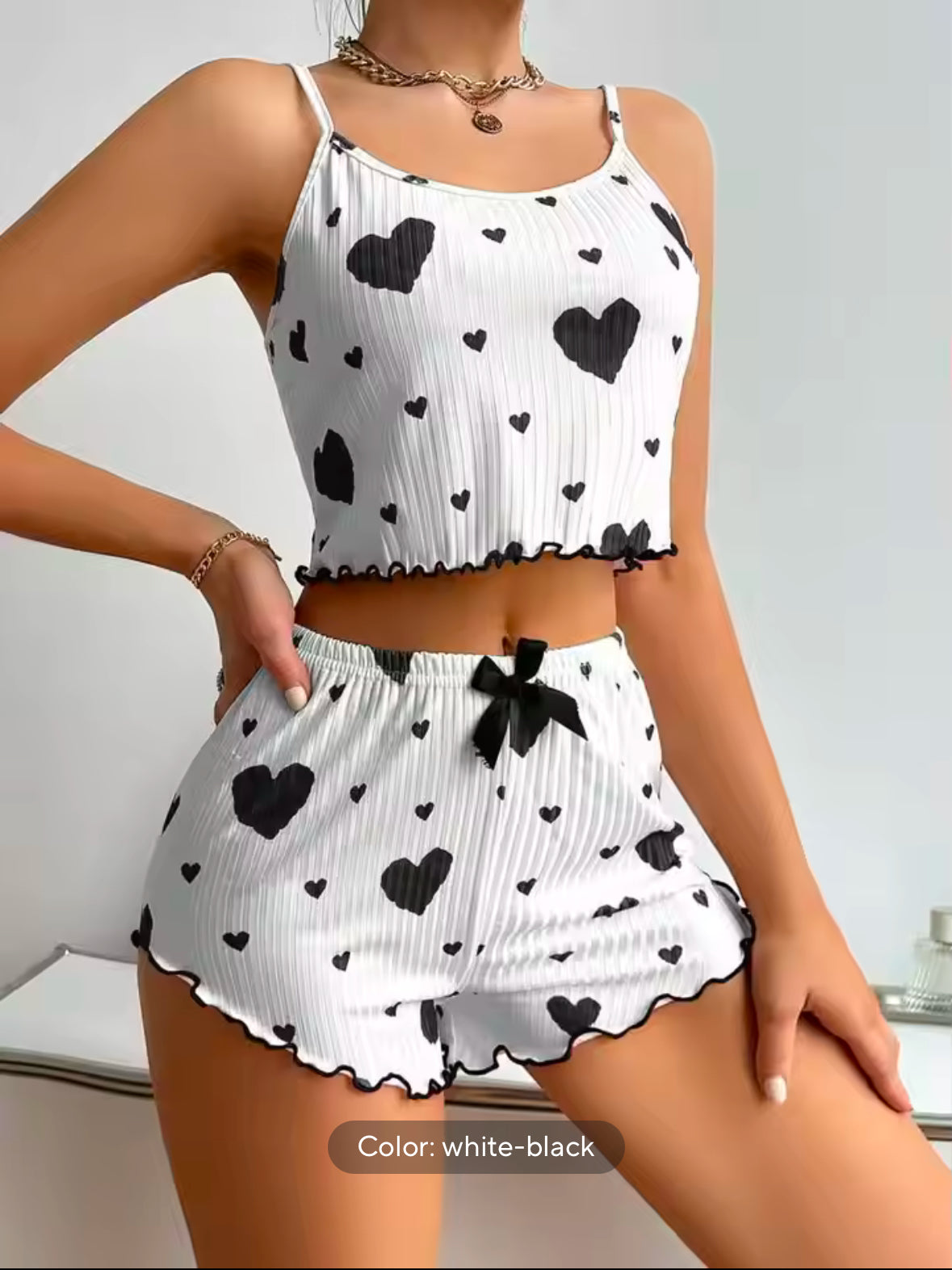 Women’s 2-Piece Pajama Set – Soft & Comfortable Tank Top and Shorts with Love Print – Casual Sleepwear for Relaxation | S, M, L