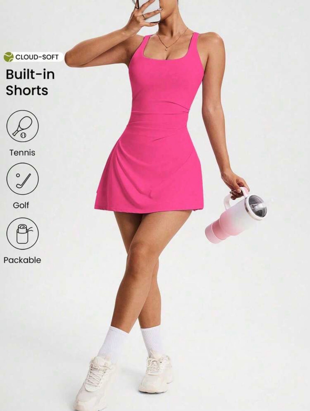 Women’s Pleated Tennis Dress – Square Neck Sleeveless Summer Athletic Casual Sport Dress