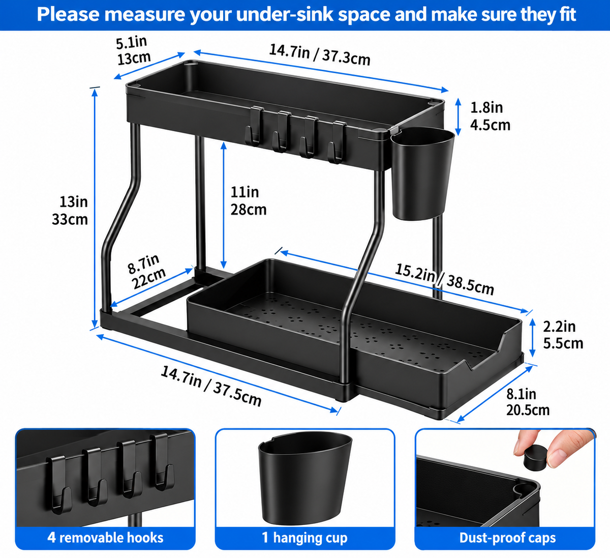 Under Sink Organizer – 2-Tier Pull-Out Storage Rack