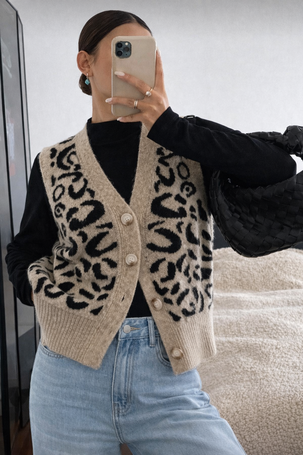 Women’s Leopard Knit Vest – Elegant Autumn/Winter Sleeveless Office Layer