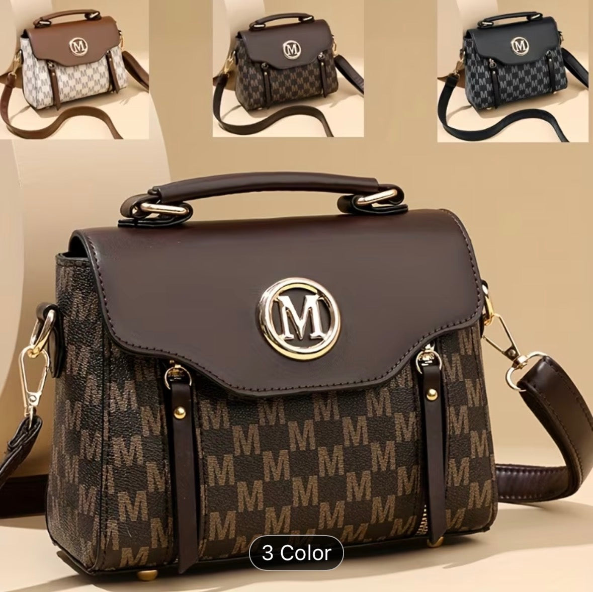Elegant Small Ladies’ Handbag with “M” Logo – Zipper Closure, Removable Adjustable Shoulder Strap, Daily & Gift Bag - UltraChic