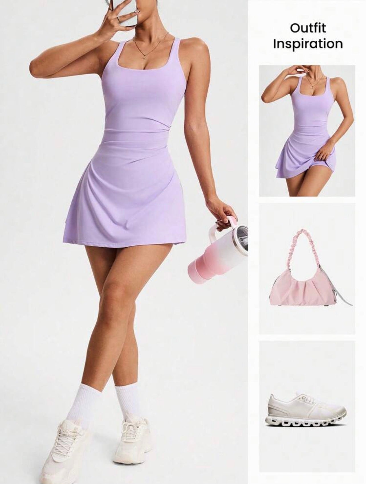 Women’s Pleated Tennis Dress – Square Neck Sleeveless Summer Athletic Casual Sport Dress