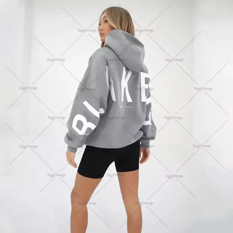 INAWLY Women’s Hooded Thermal Sweatshirt – Lined Oversized Zip-Up Hoodie with Pockets, 3/4 Sleeves, Drop Shoulder Casual Fall/Winter Jacket