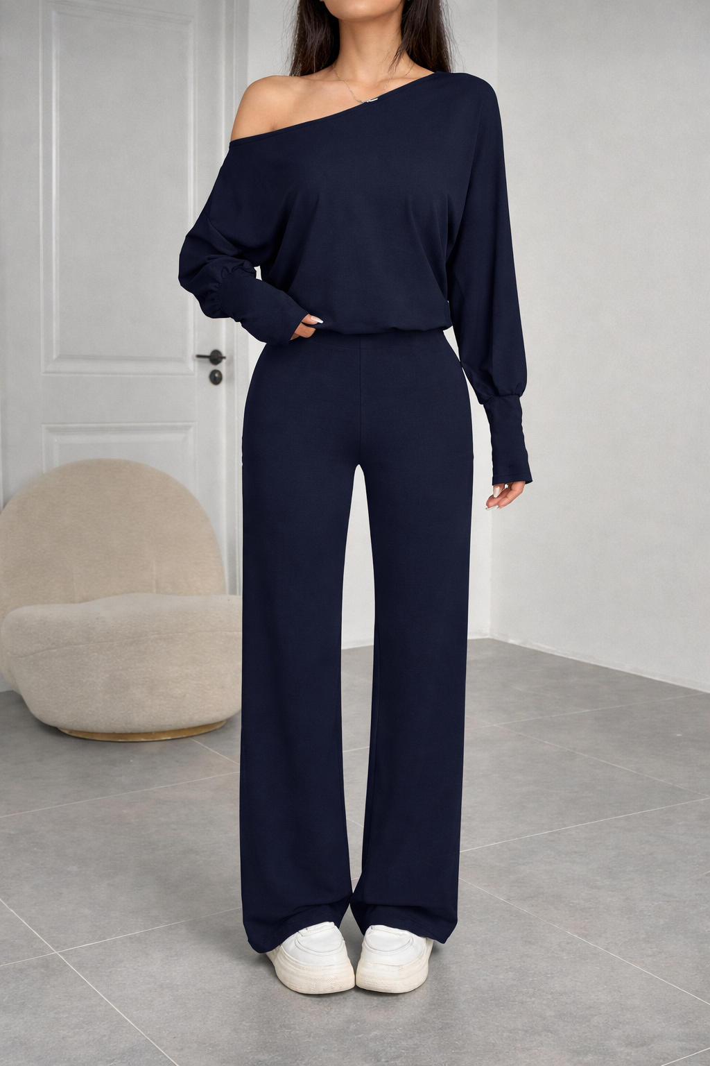 Women’s Off-Shoulder Long Sleeve Jumpsuit – Elegant Autumn Casual Look