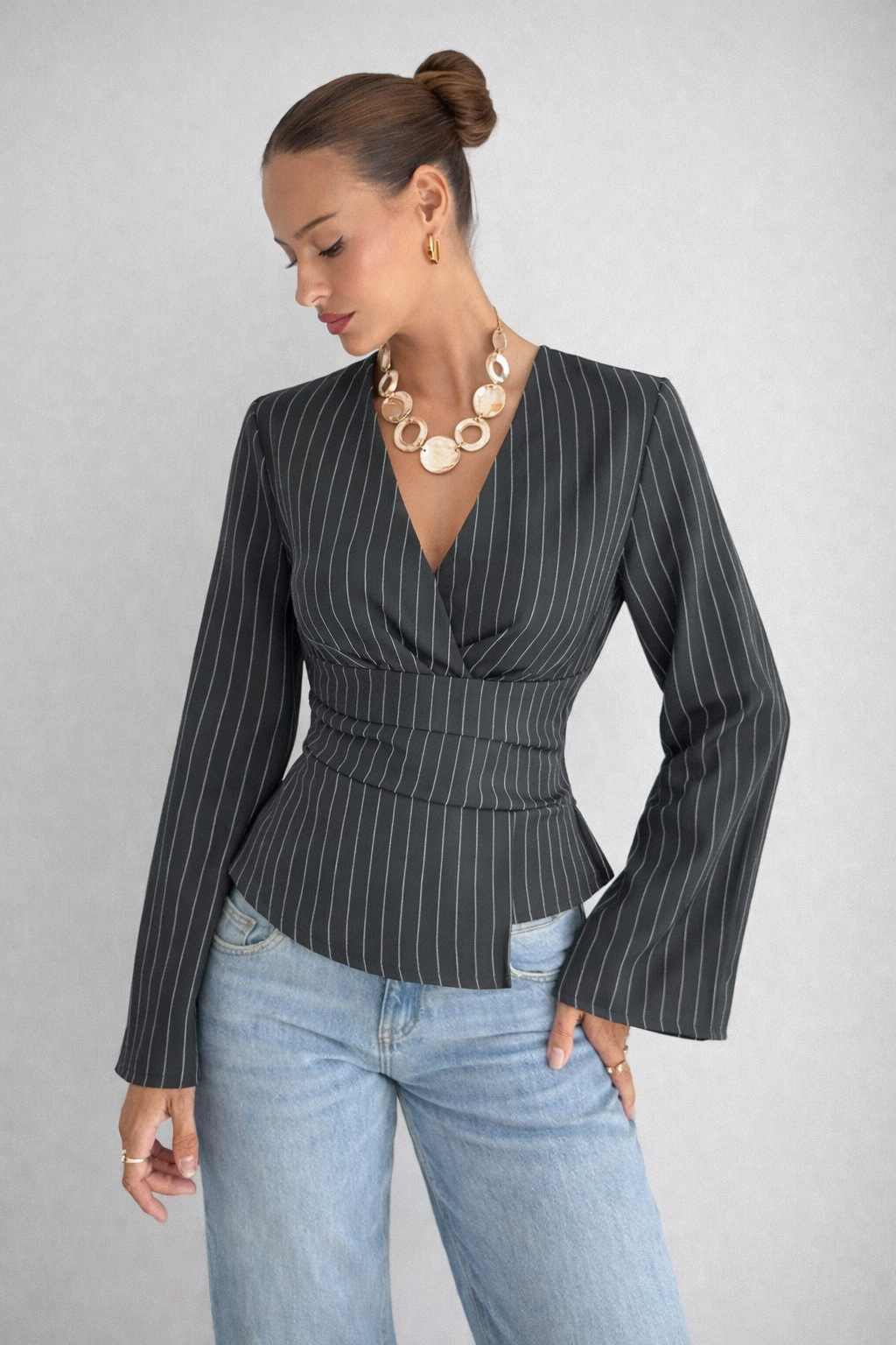 Women’s Striped Ruffle Asymmetric Blouse – Elegant Spring Office & Chic Casual Top - UltraChic