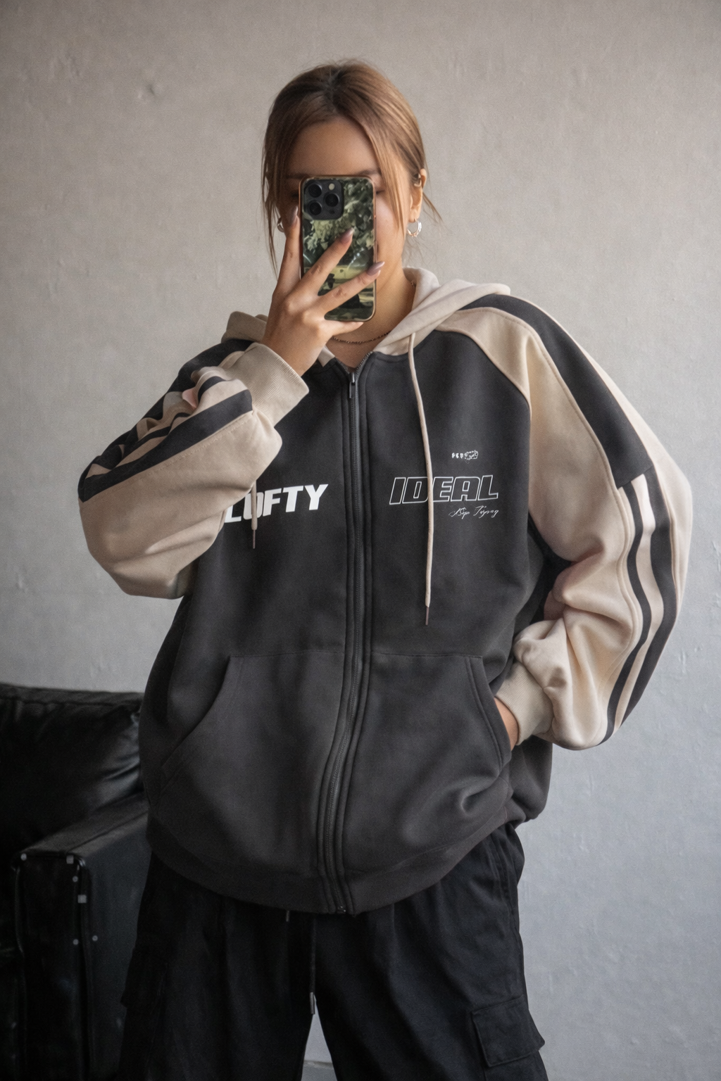 Women’s Color-Block Zip-Up Hoodie – Casual Fall Streetwear Jacket
