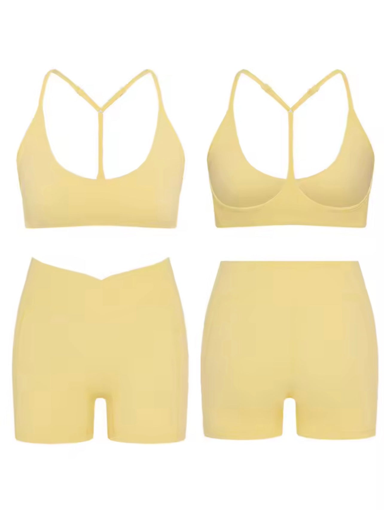 Women’s 2 Piece Halter Workout Set – High Elastic Sports Bra & Cross Waist Shorts Summer Gym Activewear