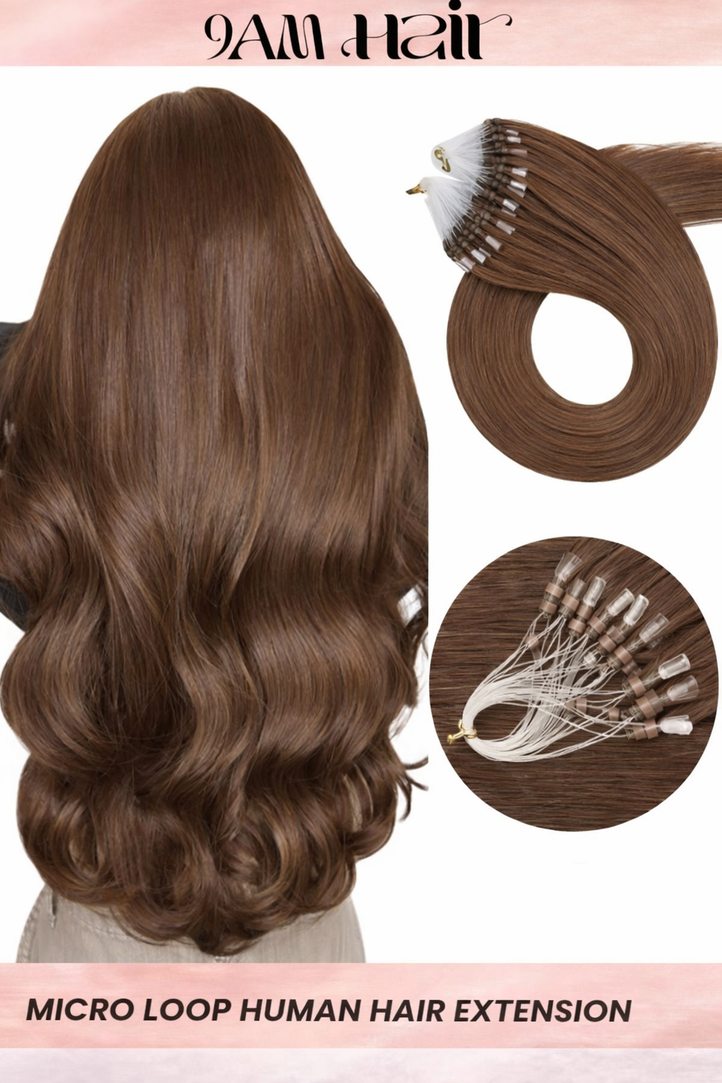 Human Hair Microlink Extensions 50 Strands – Silky Straight Micro Loop Light Brown Hair Extensions for Women