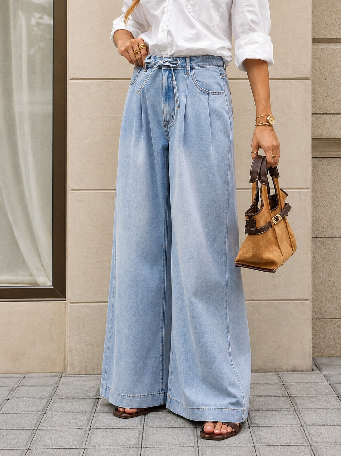 Wide Leg Denim Pants High Waist Pleated Design Effortless Chic Look Summer Women