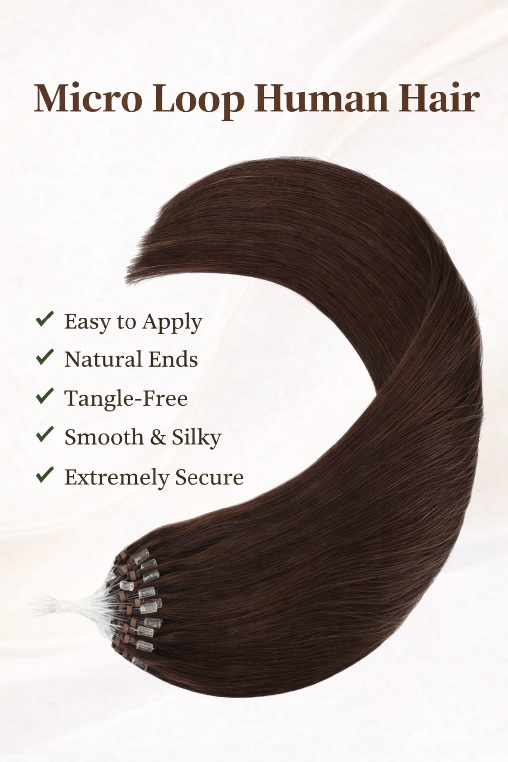 Human Hair Microlink Extensions 50 Strands – Silky Straight Micro Loop Light Brown Hair Extensions for Women