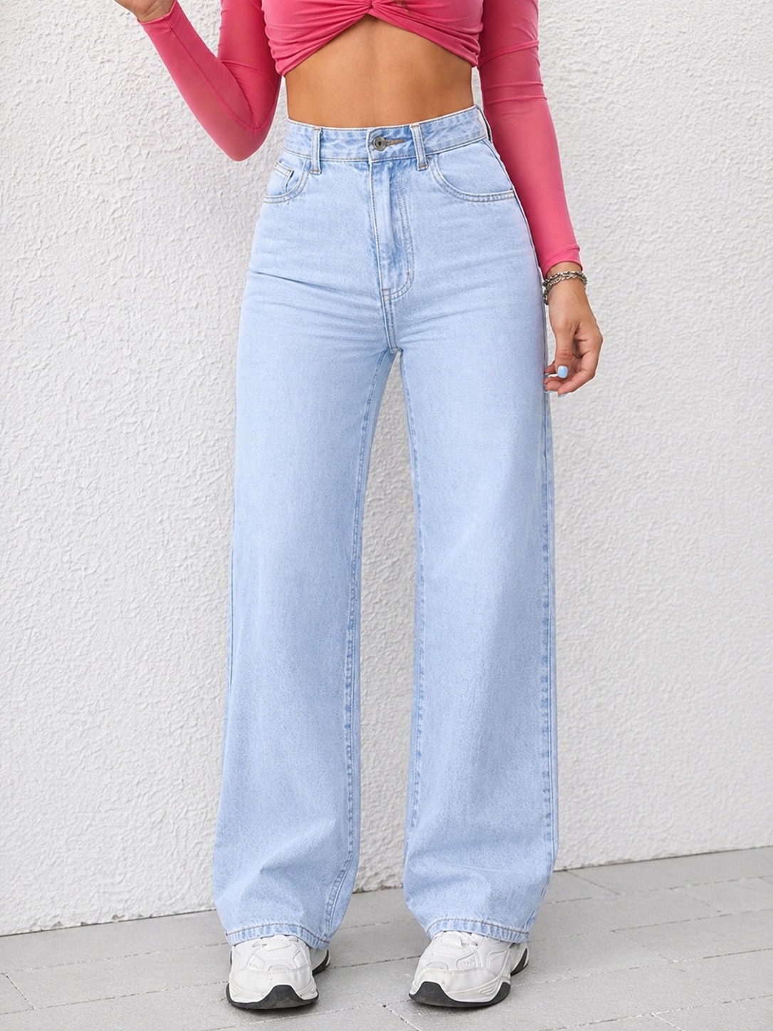 Wide Leg Denim Jeans Thick Cotton Fabric Flattering Silhouette All Season Women