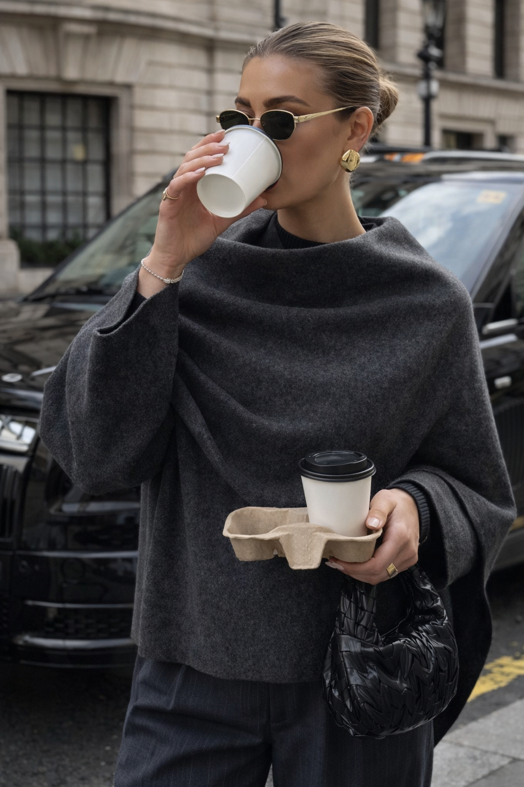 Women’s Knit Poncho Sweater – Open Collar Autumn/Winter Everyday Layering Top - UltraChic