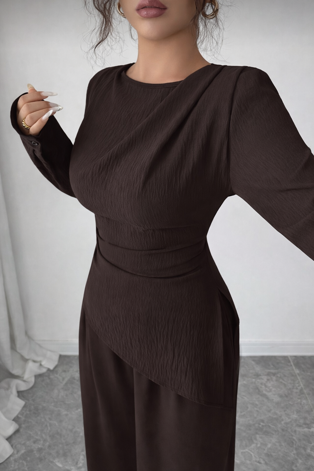 Women’s Pleated Asymmetrical Top Set – Elegant Autumn/Winter Wear - UltraChic