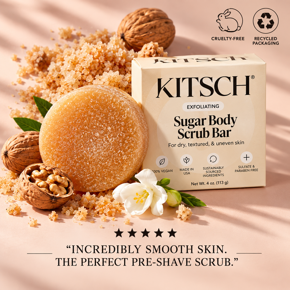 Kitsch Exfoliating Sugar Body Scrub Bar – Brown Sugar & Vanilla