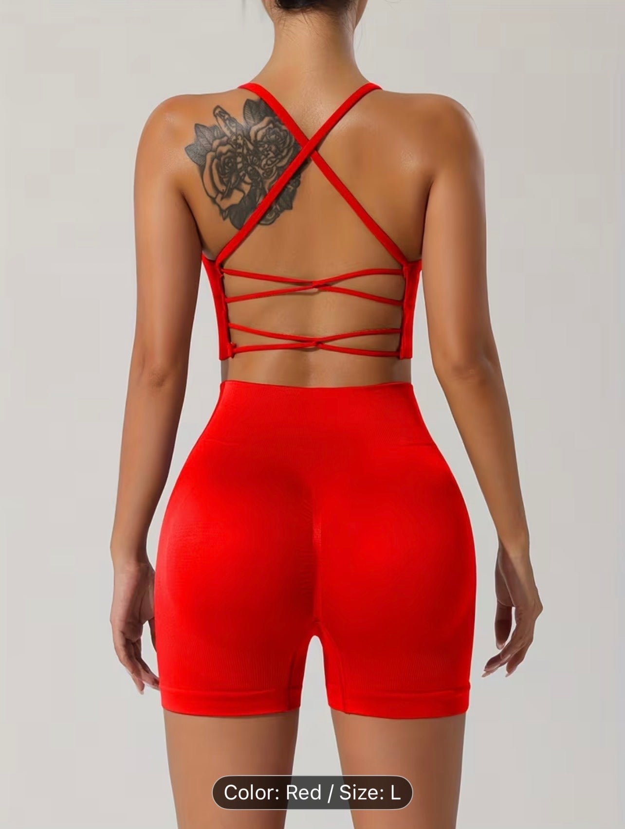 Women’s Seamless Sportswear Set – Cross-Back Breathable Summer Gym Outfit (Top & Shorts)